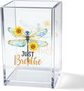 Vgrti Just Breathe Acrylic Cosmetic Pencil Pen Holder Cup, Inspirational Dragonfly Desk Organizer Accessories for Home Office Decor, Motivational Encouragement Gifts for Women Girl Coworker Teacher