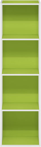 Furinno PASIR Book Shelf, 4-Tier Modern Bookshelf, Open Shelves Bookcase 9 x 12 x 42, for Living Room, Bedroom, Home Office, Green/White