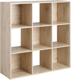 Whitmor 9 Cube Storage Organizer, Open Storage Display Bookshelf, Storage Cabinet for Living Room, Bedroom, Home, Office, White Oak