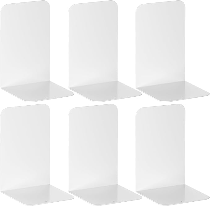 VFINE Bookends 3 Pairs, White Metal Book Ends, Bookends for Shelves, Book Stopper for Heavy Books, Book Dividers for Home Office