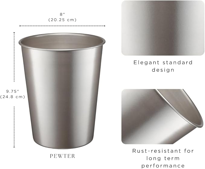 Monarch Abode Metal Bathroom Trash Can – Waste Basket for Bedroom, Office Desk, & Dorm, Handcrafted, Durable Decorative Pewter Small Trash Can Bathroom Garbage Bin Wastebasket