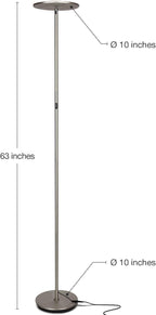 Brightech Sky LED Floor lamp, Torchiere Super Bright Floor Lamp for Living Room Decor & Office - Dimmable, Tall Standing Lamp with Warm Light for Bedroom & Reading - Brushed Nickel