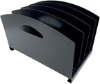 Huron Desktop File Organizer Vertical 4 Slot w/Handles, Black Steel