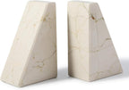 Koville Marble Bookends for Shelves, Large Bookends for Heavy Books, Non-Slip Heavy Duty Book Stopper for CD/Movies, Aesthetic Decorative Bookends for Shelves Table Home Decor(Beige)