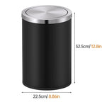Mbillion Small Trash Can with Swing Lid 4 Gallons/15 Liter, Mini Trash Can with lid, Stainless Steel Cylindrical Garbage Can for Home and Office, for Ground and Desktop(Black)