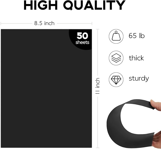 50 Pack Black Cardstock 8.5 x 11, Goefun 65lb Card Stock Printer Paper for Halloween, Scrapbooking, Crafts, Invitations, DIY Cards