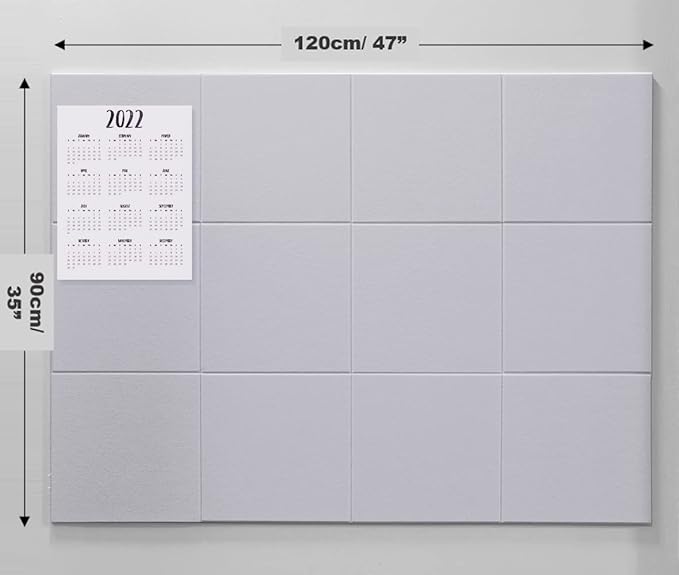 DECORITA Felt Wall Tiles | Large Cork Board Alternative | Aesthetic Felt Bulletin Board for Office, Home & Classroom | Large Cork Boards for Walls Pinboard (12-Pack) | Gray White