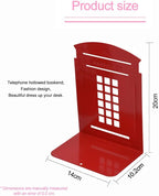 MerryNine 4 Pack Book Ends, Metal Bookends for Shelves, Telephone Booth Decorative Bookends, Non Skid Heavy Bookends, Book, Magazine or CD Organizers for Home and Office (Red-4pcs)
