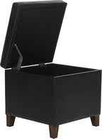 Homebeez Black Tufted Faux Leather Storage Ottoman Square Cube Foot Rest Stool with Flip Top