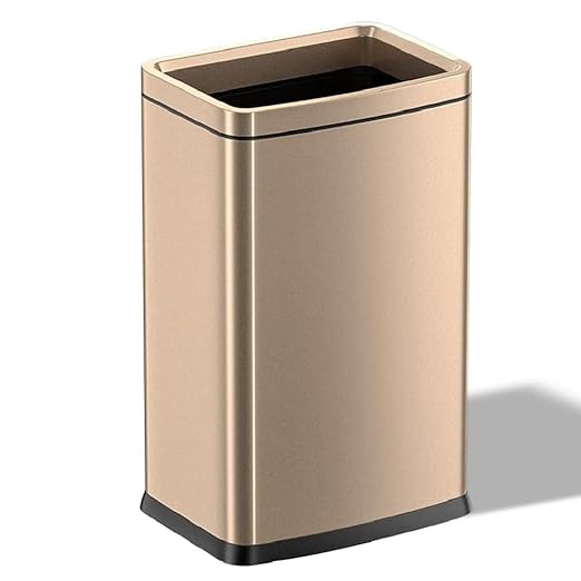 YOJIA 6.6 Gallon/25L Stainless Steel Square Trash Can, Elegant, Inner Basket, Large Capacity Kitchen Garbage Can, Open Top, Gold Waste Basket, for Bathroom Home Office Hotel (25L Gold)