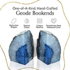 Nature's Decorations Blue Agate Bookends – A+ Grade Geode Heavy Duty Decorative Stone Crystal for Shelves & Bookcases, Natural Polished Bookshelf Decor, 1 Pair 4-6Lbs