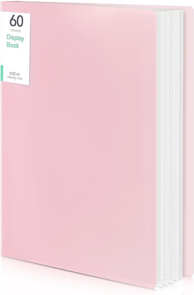 Phyxin 60-Pocket Portfolio Binder Organizer, Binder Sheet Protectors 8.5" x 11", Displaying 120 Page Plastic Folders for Documents, Document Organizer for Concert, Artwork, School & Office Use, Pink