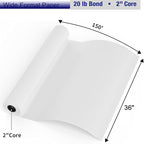 FungLam Wide Format Paper, 24 in x 150 ft Plotter Paper, 2 Rolls CAD Bond Rolls with 2 in Core, 20 LB Bond Papers Rolls, Idea for CAD Drawings, Engineering Plans, GIS Maps & Architectural Designs