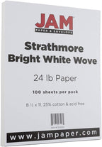 JAM PAPER Strathmore 24lb Paper - 90 gsm - 8.5 x 11 - Bright White Wove - 100 Sheets/pack