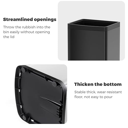 YOJIA 4 Gallon/15L Square Trash bin, Double Layer Bathroom Trash cans,Large Capacity,Elegant Garbage Can, for Home,Kitchen,Office,Hotel(15L Black)