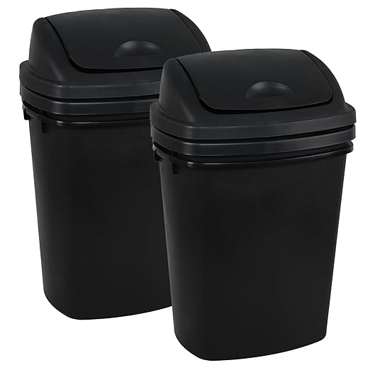 Uumitty 4-Pack Swing Top Wastebasket, 8 Gallon, Black, Modern Plastic Garbage Bin for Kitchen, Bathroom, Garage and Workspace, Fits 8 Gal Liners