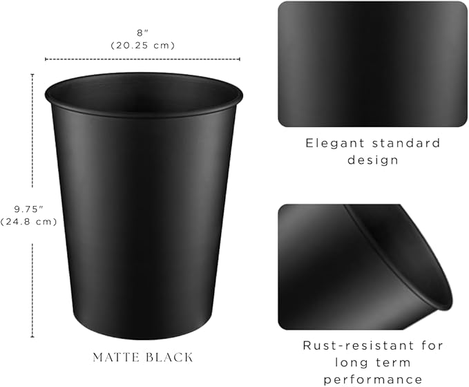 Monarch Abode Metal Bathroom Trash Can – Waste Basket for Bedroom, Office Desk, & Dorm, Handcrafted, Durable Decorative Black Small Trash Can Bathroom Garbage Bin Wastebasket