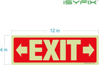 iSYFIX Exit Stickers Signs with Directional Right & Left Arrow 2 Pack 12x4 Inch - Glow in the Dark Photoluminescent Vinyl for Office, School, Business, Warehouse - UV & Weather Resistant for Indoor/Outdoor Use