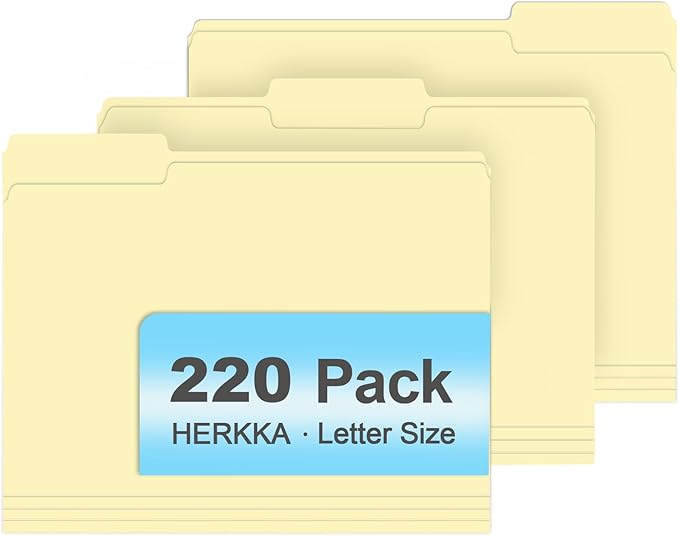 Manila Folders, HERKKA 220 Pack 1/3 Cut Tab File Folders, Manila Folders 8.5 x 11 Designed for Office and Classroom Use, Letter Size