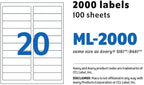 MACO COVER-ALL Printable Labels for Shipping - Laser/Ink Jet Compatible Shipping Labels, 20 per Sheet, 1" x 4", Box of 100 Pages/2000 Labels, White