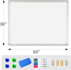DEVELOP Large Magnetic Dry Erase White Board 60 x 36 Inches, Wall-Mounted 5' x 3' Whiteboard for Home Office School, Silver Aluminium Frame with Detachable Marker Tray, 4 Markers 1 Eraser 4 Magnets