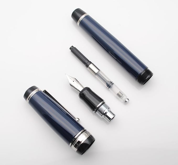 xixixiaozhu Metal Big Fountain Pen Set Medium Nib 0.7mm, Includes Ink Refill Converter, 5 Ink Cartridges & Gift Box (Medium Nib 0.7mm, Dark Blue with Silvery Clip)