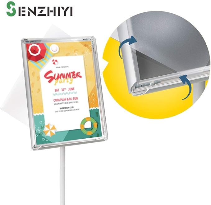SENZHIYI Adjustable Poster Stand Holder Heavy Duty Snap Open Aluminum Pedestal Floor Standing Sign Holder Vertical and Horizontal View Sign Displayed 8.5x11 Silver（2pack