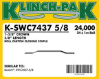 Klinch-Pak K-SWC7437-5/8, 5/8" Leg by 1-3/8" Roll Staples, 24,000 per Package, SWC7437 1M Series Staples, Ideal for Folding Boxes, Complete Overlap, Copper Color