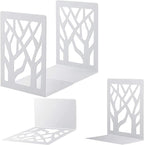 MSDADA Book Ends, Bookends, Book Ends for Shelves, Bookends for Shelves, Book Ends for Heavy Books, Book Shelf Holder Stand for Home Decorative，Metal Bookends Stoppers, White(2 Pairs)