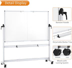 VIZ-PRO Double-Sided Mobile Whiteboard, 72 x 48 Inches, Magnetic Rolling Dry Erase White Board on Wheels with Aluminium Frame and Stand 6' x 4'