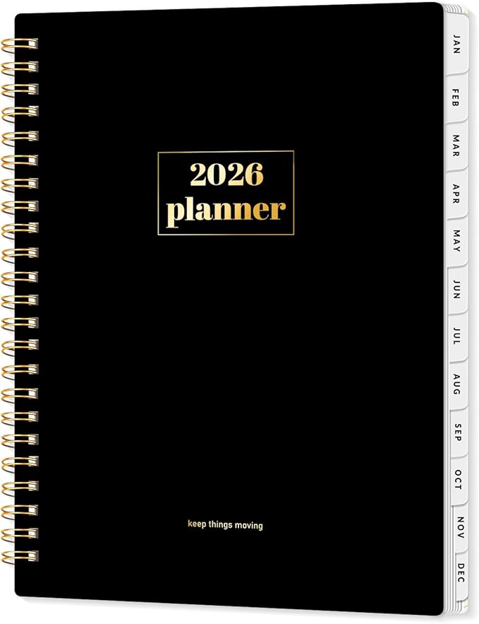 SUNEE 2026 Planner, Weekly and Monthly Calendar Planner, January 2026-December 2026, Daily Agenda with Tabs, Note Pages, Spiral Binding, 6.4"x8.3", Black