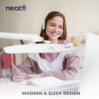 Neatfi Elite HD XL Task Lamp, 1600 Lumens, 84PCS SMD LED, 6500K, Non-Polar Dimming, Desk Light for Home, Office, and Study Room (Non-CCT with Clamp, White, 22 Inches)