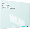 JYYPWB Glass Magnetic Dry-Erase Board - 48 x 36 Inches Hanging Glass Whiteboard for Wall, Large Frameless Magnetic White Board for Office, Home & School