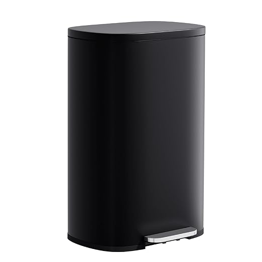 PayLessHere Stainless Steel Trash Can with Lid - Removable Inner Bucket, Foot Pedal Soft Close for Office, Home, Kitchen Garbage Bin (Black, 13 G)