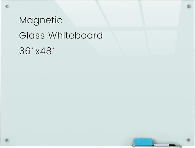 Gooderboard Glass Magnetic White Board - 48 x36 Inches Frameless Dry Erase Whiteboard for Wall, Writing Board for Meeting, Wall Mounted Glass Board for Office and Schools