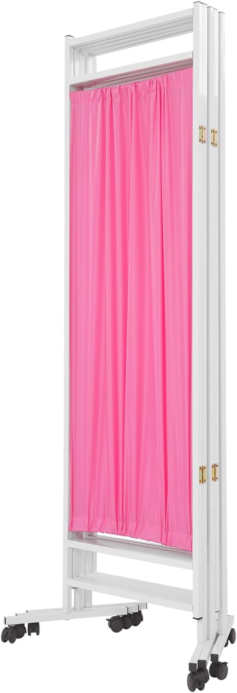 Medical Privacy Screens, Waterproof Nylon Fabric, 98.4 * 70.9 in Foldable Rolling Medical Privacy Screen with Silent Wheels, Suit for Hospitals, Clinics, and Nursing Homes (Pink, 5 Panels)