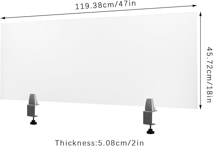Acrylic Desk Privacy Divider with Clamps, 47x18x2 Inch Frosted Office Partition, Desktop Workspace Panel