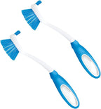 Dish Brush Scrubber for Kitchen, 2 Pack, by LOLA, Has Stiff Bristles & Food Scraper, Comfort No-Slip Grip Handle, Safe for Non-Stick & Coated Cookware