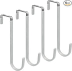 FYY Over The Door Hooks - 4 Pack Upgraded Long Door Hangers Hooks with Rubber Prevent Scratches Heavy Duty Organizer Hooks for Hanging Clothes, Towels, Hats, Coats, Bags Sliver
