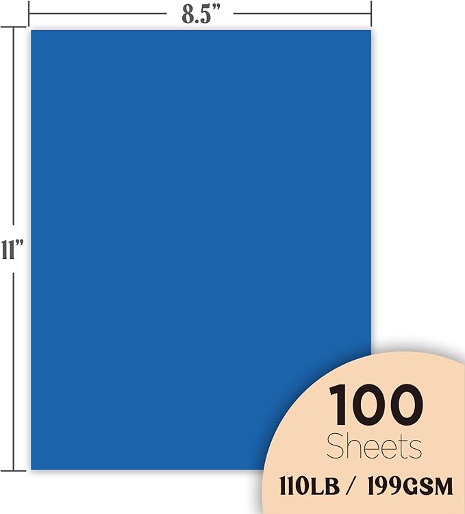 Veritas Blue Colored Cardstock, 8.5" x 11" Colored Copy paper, 110LB/199GSM Printer Paper, 100 Sheets (1 Reams), Colored Multi-Purpose Paper, Made in USA