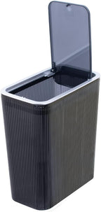 Glad Bathroom Trash Can, 2.6 Gallon (10L) - Slim Plastic Waste Basket with Pop-Up Lid and Bag Ring - Colored Clear Trash Can for Bedroom, Office, College Dorm - Smokey Grey