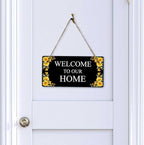 Signs ByLITA Sunflower Corners Black Background Personalized Hanging Wall or Door Sign (5 x 10") | Custom Signage for Your Home & Business