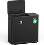 Lovewind Dual Trash Can, 14 + 6 Gallon Garbage Can for Kitchen Dual Compartment Recycling Kitchen Step Trash Bin, Stainless Steel Trash and Recycle Bin Combo with Soft-Close Lid, Black