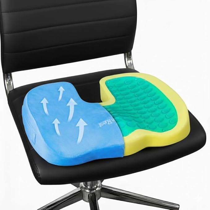 LuminaRest® Gel Enhanced Seat Cushion for Long Sitting | Premium CertiPUR-US® Certified Memory Foam | Non-Flattening Office Chair Cushion for Tailbone Pain Relief, Sciatica & Back Support – (Blue)
