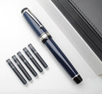xixixiaozhu Metal Big Fountain Pen Set Medium Nib 0.7mm, Includes Ink Refill Converter, 5 Ink Cartridges & Gift Box (Medium Nib 0.7mm, Dark Blue with Silvery Clip)