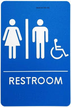 USA Made - Men's and Women's Restroom Signs ADA-Compliant Bathroom Door Signs for Offices, Businesses, and Restaurants, Black, Blue, Grey and Taupe/Tan Colors (Blue Handi-Unisex)