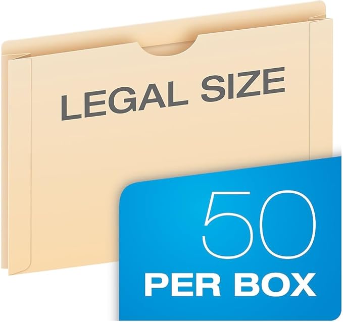 Pendaflex File Jackets, Legal Size, Manila, 2" Expansion, Reinforced Straight-Cut Tabs with Thumb Cut, 50 Per Box (23200EE), Beige