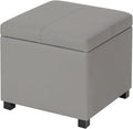 Asense 17 Inch Storage Ottoman Foot Rest,Square Faux Leather Foot Stool,Small Ottoman with Storage,Padded Seat for Entryway,Living Room,Bedroom,Couch,Under Desk,Grey