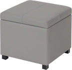 Asense 17 Inch Storage Ottoman Foot Rest,Square Faux Leather Foot Stool,Small Ottoman with Storage,Padded Seat for Entryway,Living Room,Bedroom,Couch,Under Desk,Grey