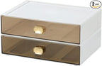 OSteed Spacious Desktop Storage Box, 2 Large Storage Drawers, Stackable Office Desk Drawer Organizer and Accessories, Printer Paper Organizer, White Plastic Drawers for Workspace